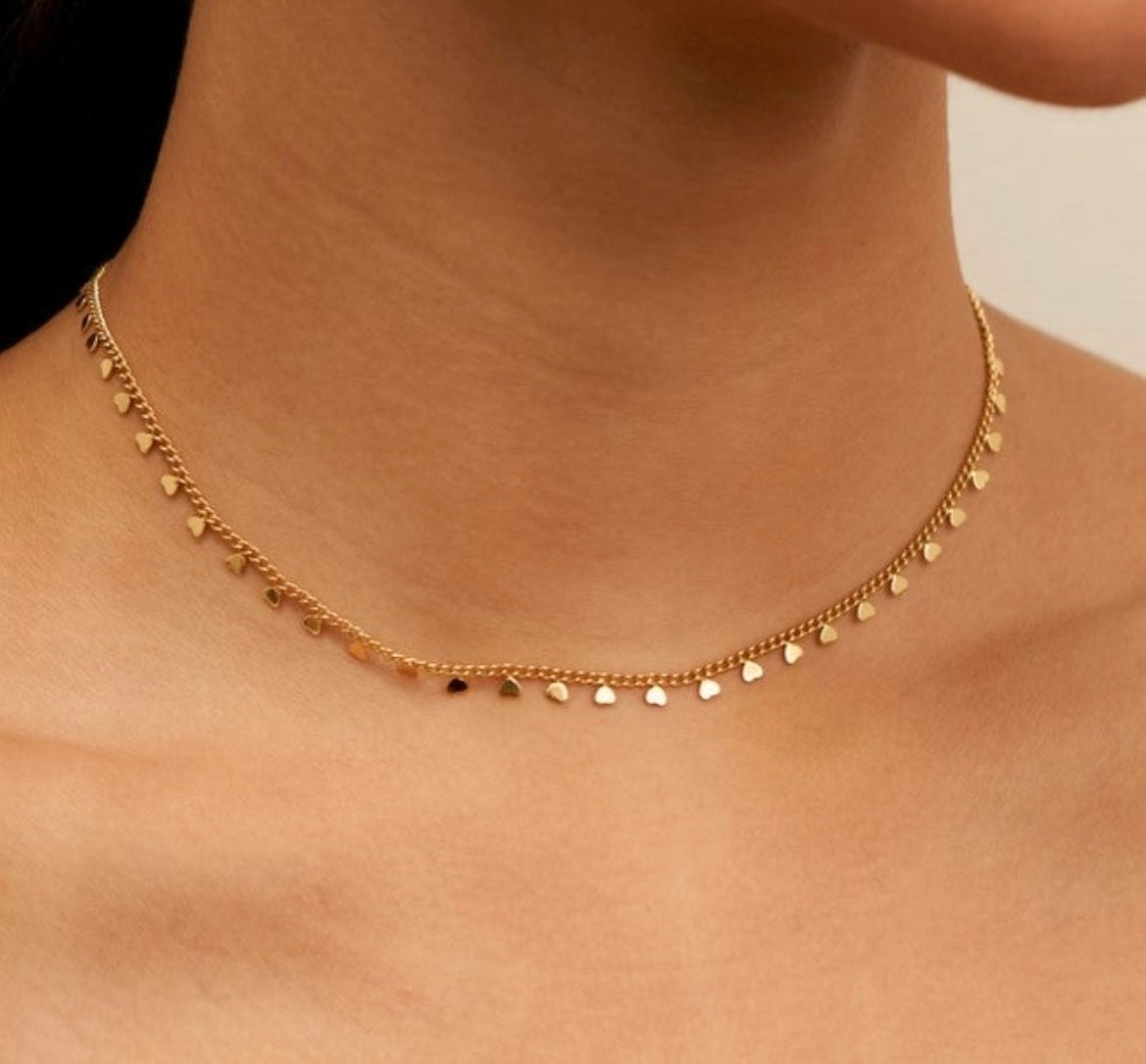 "Yoko" Gold Metallic Heart Choker