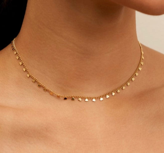 "Yoko" Gold Metallic Heart Choker