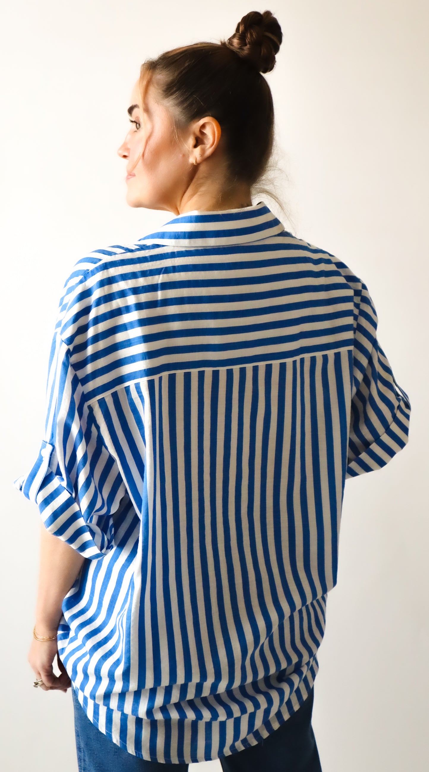 "Makari" Blue Stripe Short Sleeve