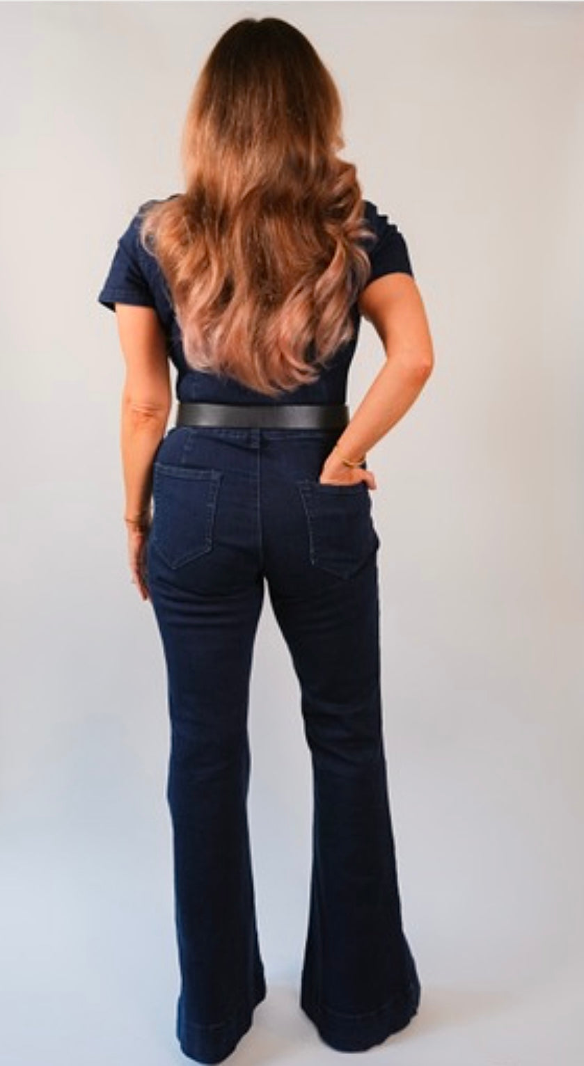 "Zuri" Bellbottom Denim Jumpsuit