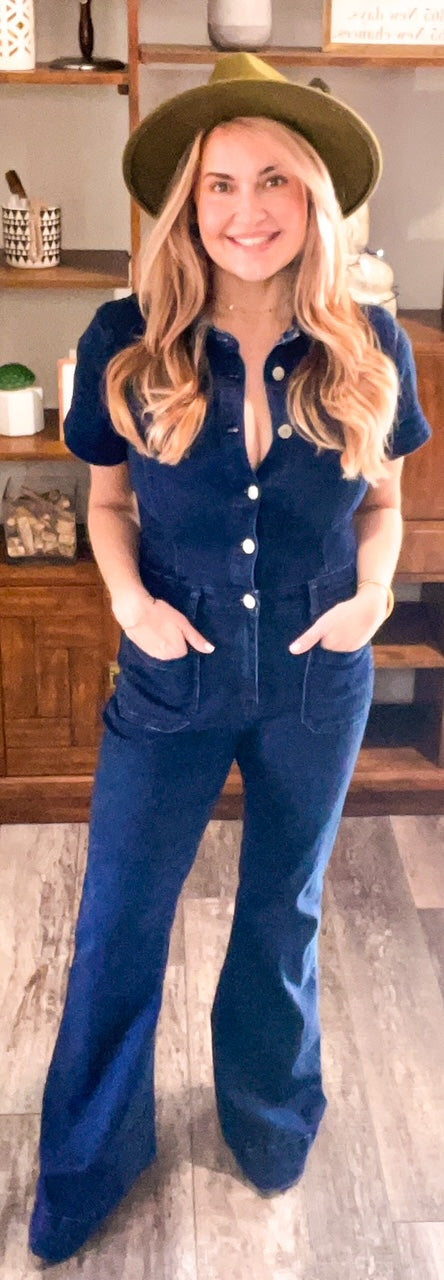 "Zuri" Bellbottom Denim Jumpsuit