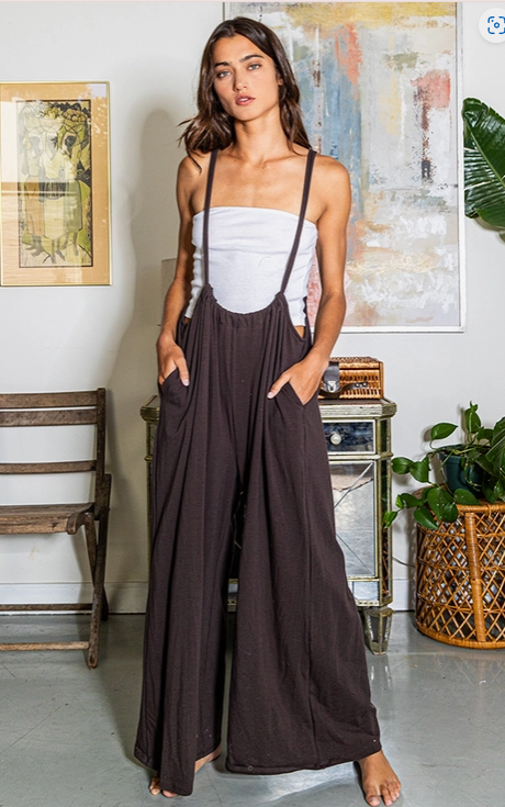 "Dalia" Mocha wide leg adjustable jumper