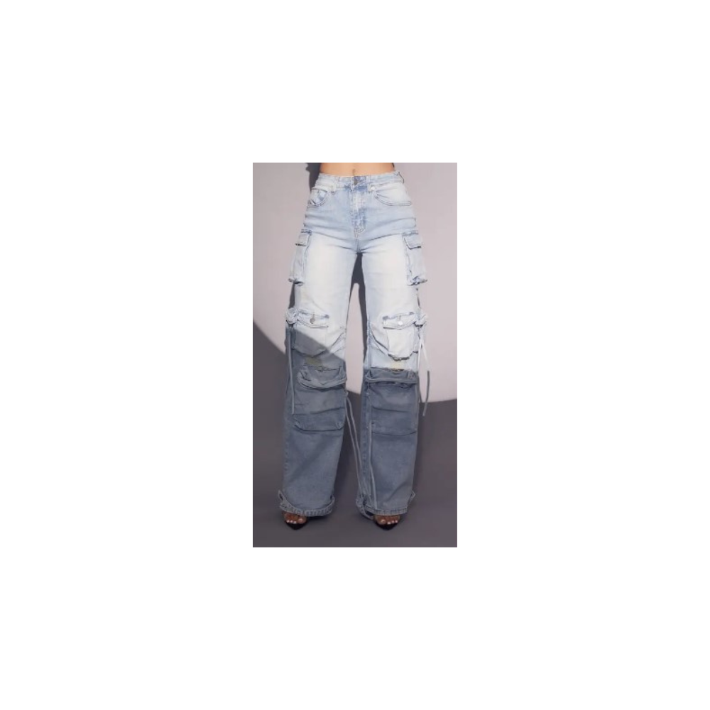 Distressed Light Wash Cargo Jeans