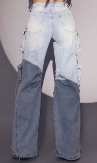 Distressed Light Wash Cargo Jeans