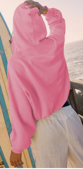 Pink- Half Zip Up Oversized Cropped Hoodie